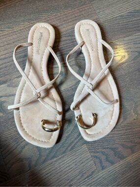 Jeffrey Campbell Nude Suede Toe-Ring Sandals with Gold Accent